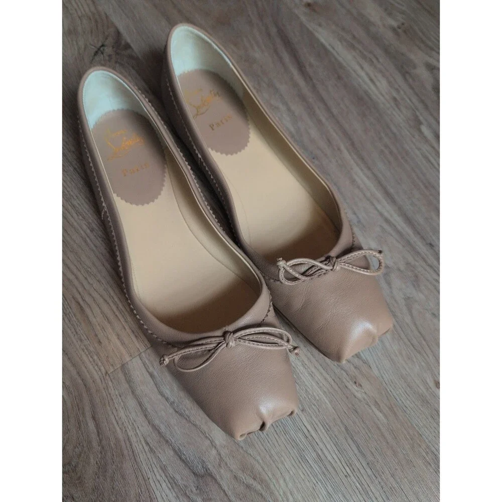Christian Louboutin MAMADRAGUE Nude Leather Ballerina Ballet Flats Women EU 39.5